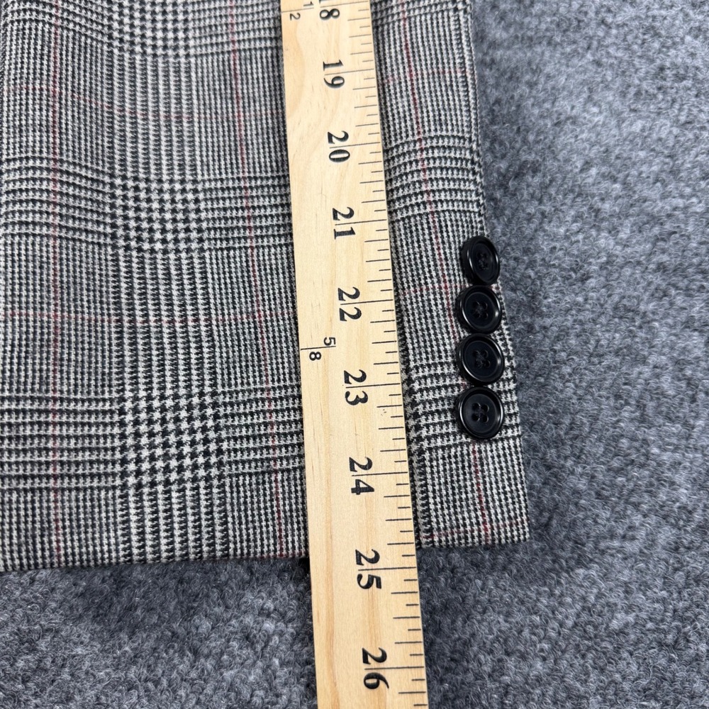 VTG Brooks Brothers 346 Mens 40R 100% Wool Glen Plaid Blazer Sport Coat Gray Red - Picture 7 of 15